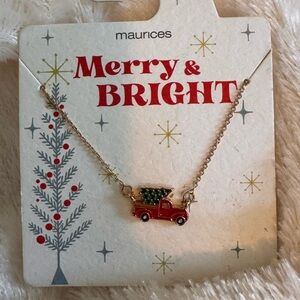 Maurices Festive Gold Necklace with Red and Green Truck Pendant
